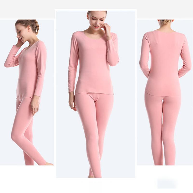 Thermal Underwear O-neck Tops Pants Female Women Winter Autumn Clothes Tight Suit Comfortable Soft Lining Long Sleeve High Elasticity Slim Windproof