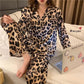 Women's Autumn Winter Sexy Leopard Printing Pajamas Long-sleeved Lapel Loose Homewear Suit Casual Out Wear Pyjamas Set Female Comfortable Nightgowns
