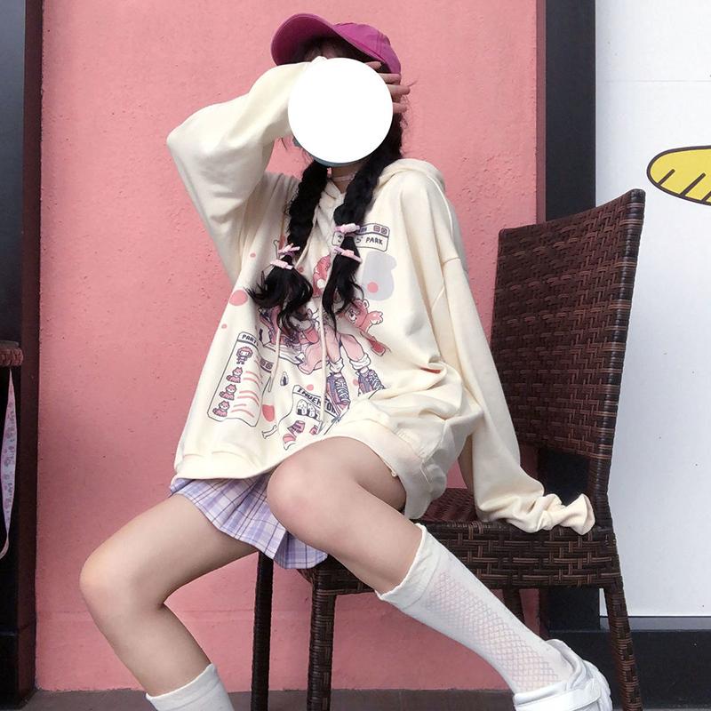 Anime Hoodies Oversized Pullovers Tops White Japanese Cartoon Printed Fashion Sweatshirts Streetwear Harajuku Hip Hop Sweatshirts Black Fall Winter