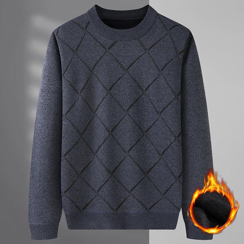 Autumn and Winter Sweaters Plus Velvet Thick Warm Bottoming Shirt Fashion Trend Suitable for Middle-aged and Elderly Men