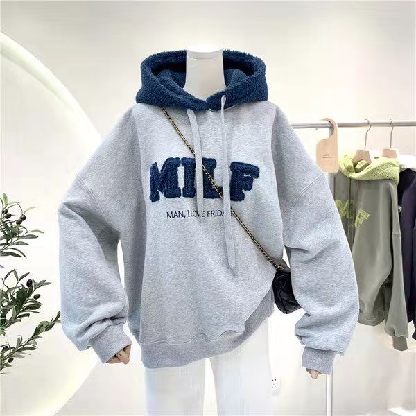 Letter Printing Embroidery Hoodies Female Winter Hooded Sweatshirts Large Size Fashionable Women's Clothing Preppy Style