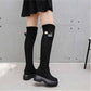 Over-the-knee Boots Women's New Style Plus Velvet Thick-soled High-heeled 5cm Stretch Boots Inner Heightening Long Barrel Knight Boots