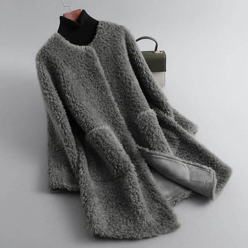 Faux Lamb Fur Coat Women's Mid-length Stitching Faux Fur Korean Style Loose Large Fur Collar Hooded Jacket