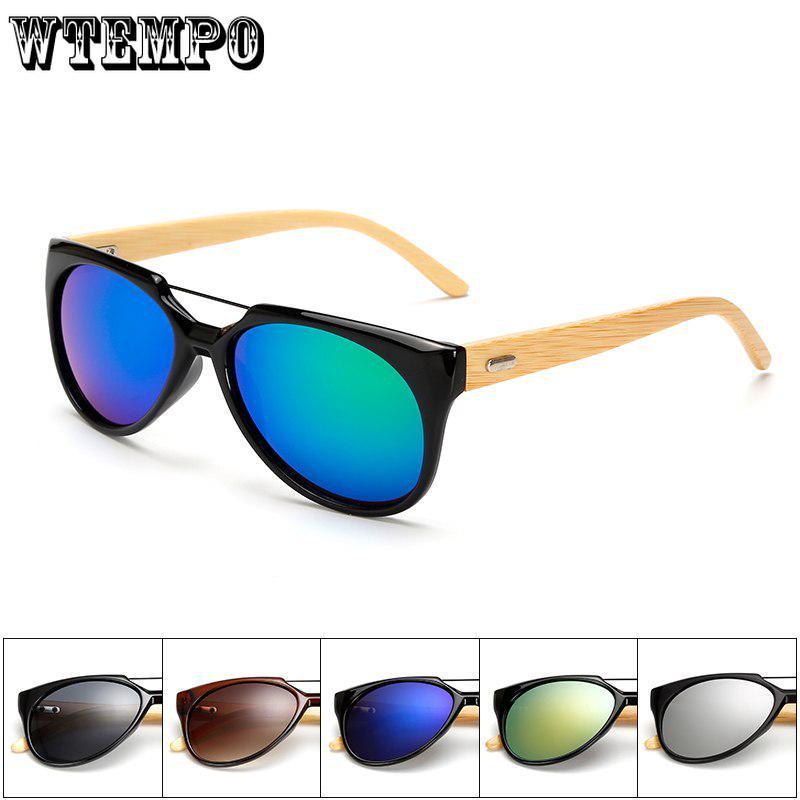 WTEMPO   New Finished Handmade Natural Bamboo Sunglasses Women Men Fashion Plastic Frame Color Le