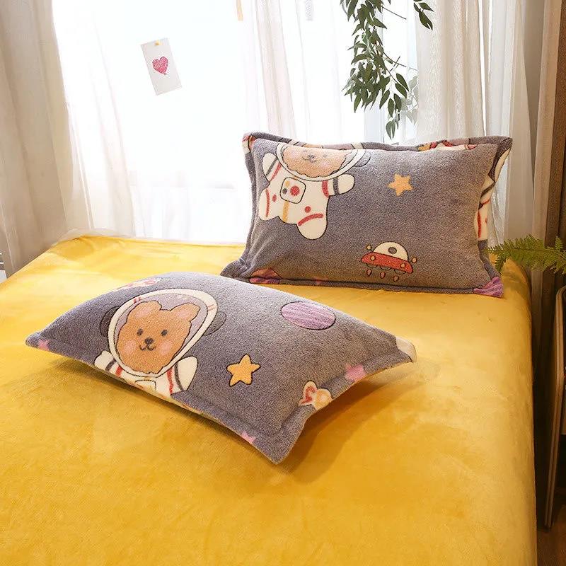 Winter Warm Flannel Pillowcases A Pair of Printed Plush Pillowcases Adult Double 48*74cm Bedding