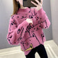 Korean Style Fashion Imitation Mink Fleece Sweater Half Turtleneck Knitted Long Sleeve Plush Sweater Loose Plus Size Cat Sweater