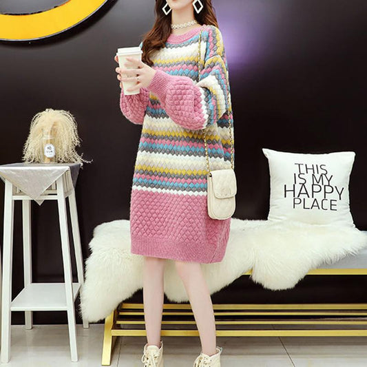 Autumn Winter Mid-length Sweater Skirt Women Loose Casual Fashion Pullovers Long Sleeve Knit Bottoming Skirt Women