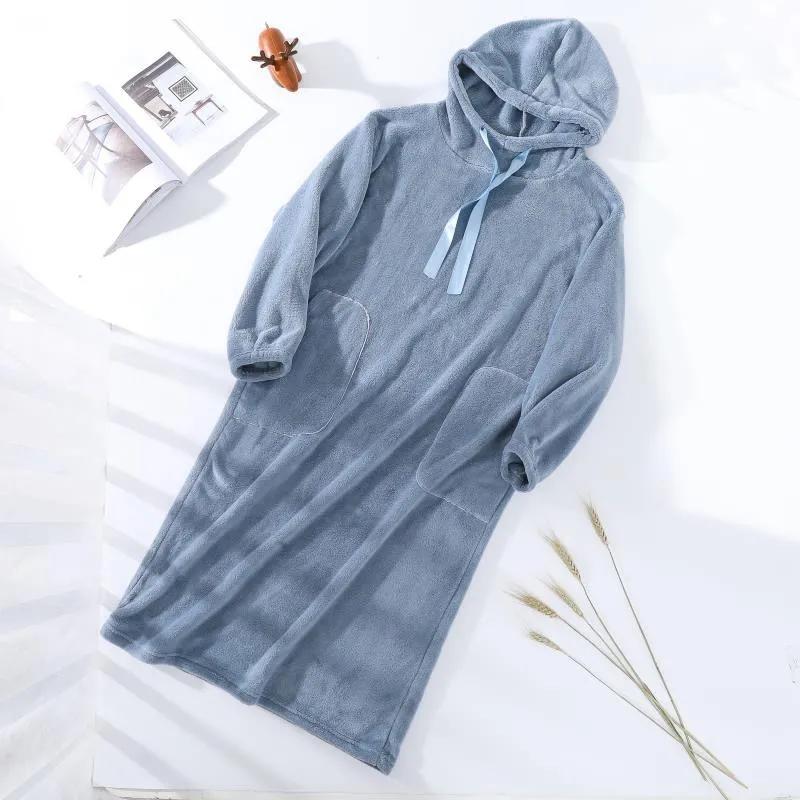Spring Autumn Coral Fleece Pajamas Ladies Hooded Winter Cute Drawstring Loose Nightgown Bathrobe Women's Hoodies Home Outdoor Wear
