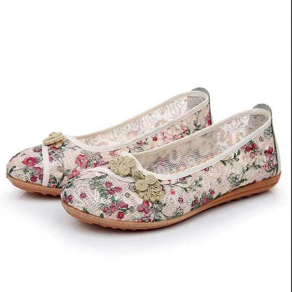 Summer Hollow Women's Shoes Mesh Shoes Mother Shoes Embroidered Soft Sole Tendon Sole Casual Shoes Grandma Shoes Breathable