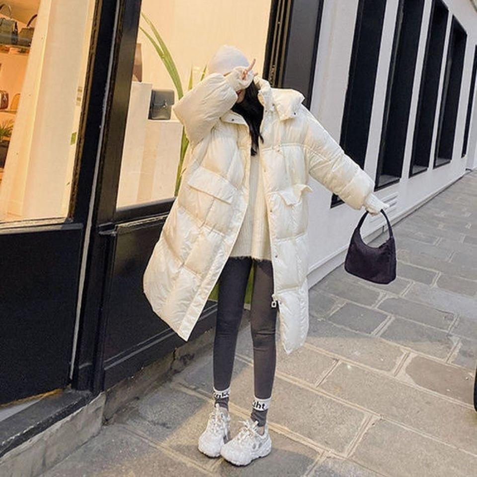 Shiny Long Down Jacket Women Winter Parka Coat Hooded Loose Coat Thick Female Jacket
