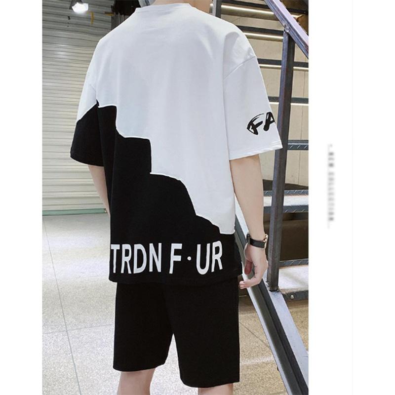 Summer Men's Contrast Color Short-sleeved T-shirt Sports Casual Suit Trendy Casual Five-point Shorts Handsome Summer