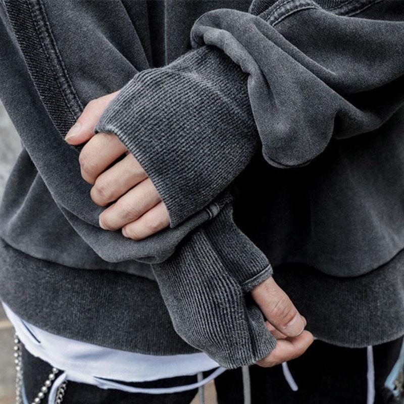 Sweater Men's Autumn and Winter Sleeves Oversize Drop Shoulders Retro Washed Solid Color Top Loose Casual Cool Men's Tops