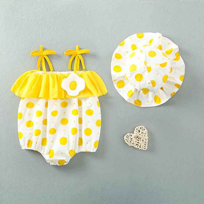 Newborn Infant Baby Girls Clothes Straps Strawberry Print Romper Sunsuit Hat Bodysuit Romper Baby Babykleding