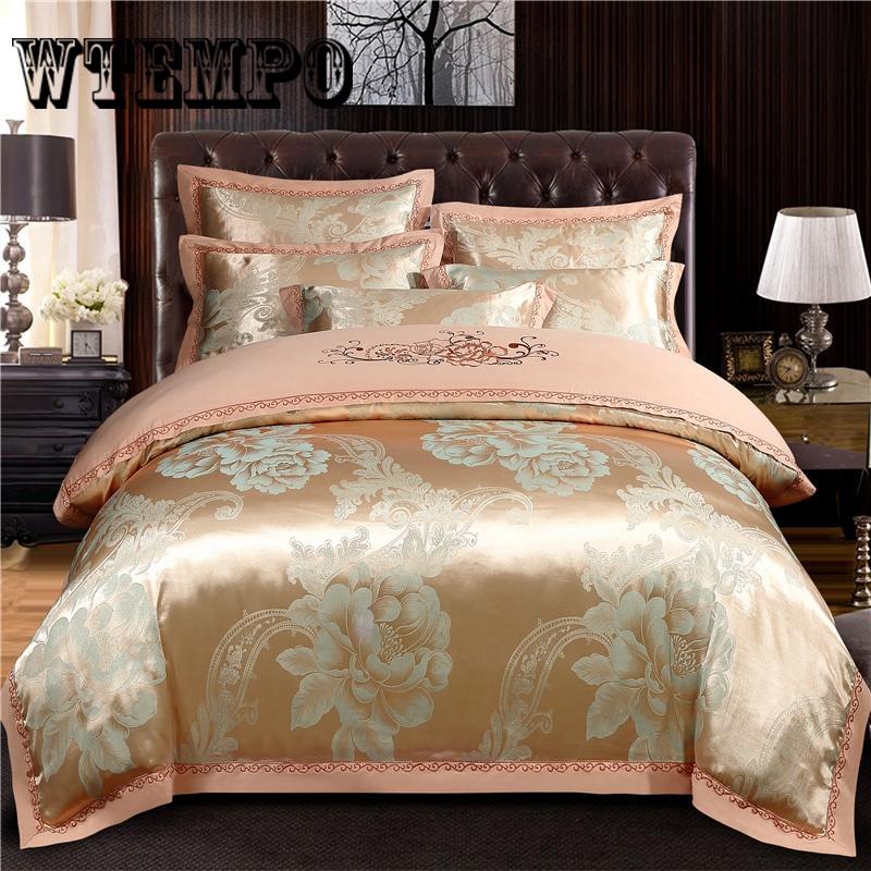 4pcs Luxury Silk Satin Jacquard Duvet Cover Bedding Set Queen King Size Bed Set Bed Shee Set