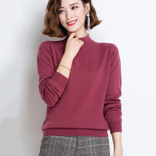 Autumn and Winter Loose Wild Cardigan Half High Neck Large Size Knitted Sweater Solid Color Comfortable Female Bottoming Shirt