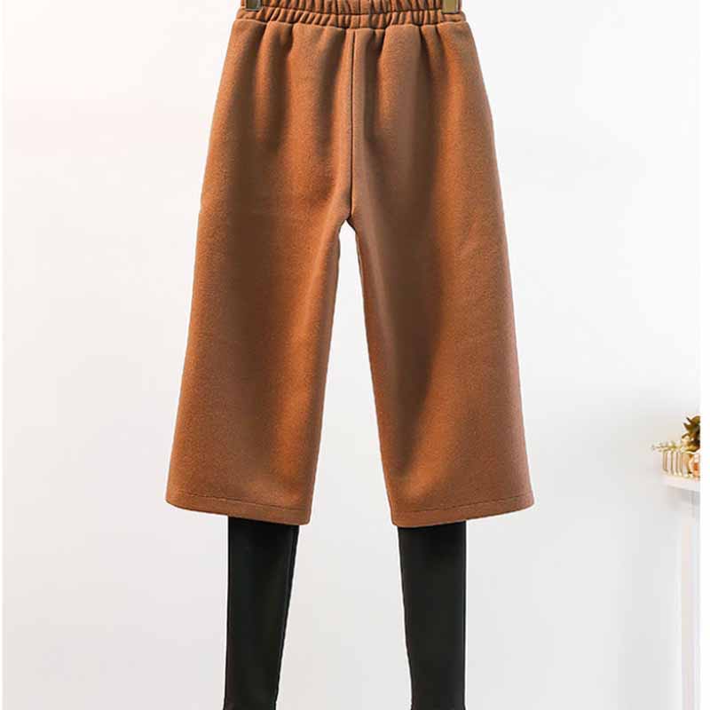 Plus Size Women's Autumn and Winter Look Thin Fake Two-piece Leggings Plus Velvet Thick Fat Sister Plaid Woolen Wide-leg Pants