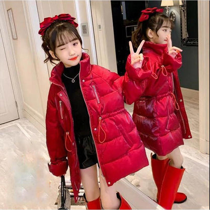 Girls' Cotton-padded Clothes Winter Children's Clothes Foreign Style Beautiful Red Girls' Down Jackets Plus Velvet Thickening Children Jackets