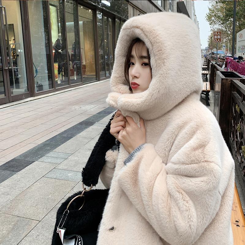 Winter Wild Warm Imitation Rex Rabbit Fur Coat Women Winter Imitation Mink Fur Coat Mid-length Thickening Large Size Young