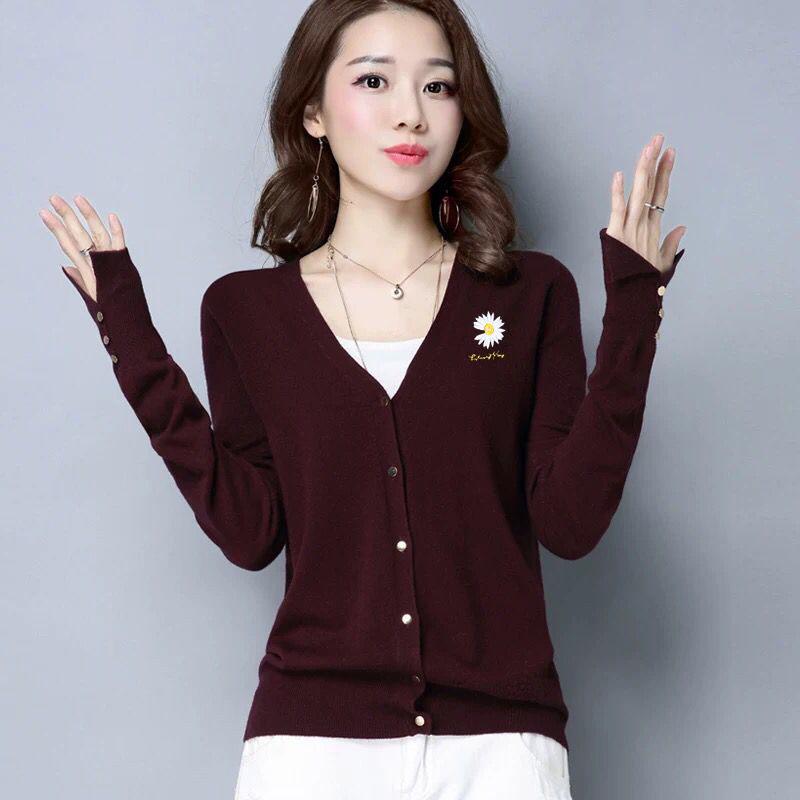 Autumn and Winter Wool Coat Cardigan V-neck Short Top Slim Knit Young Women's Sweater