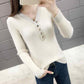 Autumn and Winter V-neck Knitted Bottoming Shirt, Short Long-sleeved Inner Sweater, Fashionable and Simple Female Top