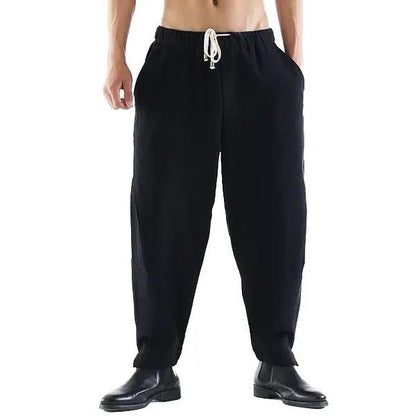 Linen Embroidery Printing Chinese Style Summer Trousers Men's Loose Casual Pants Cotton and Linen Harem Pants
