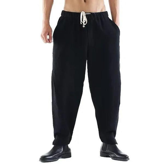 Linen Embroidery Printing Chinese Style Summer Trousers Men's Loose Casual Pants Cotton and Linen Harem Pants