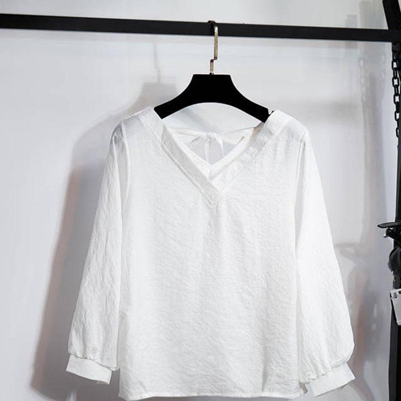 Women's Super Fairy Sweet Wind V-neck Open Back Chiffon Shirt Loose and Thin Belly Covering Top