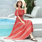 Pofulove Women Plus Size Sexy Off Shoulder Strap Dress Long A-line Sun-dresses Bohemian Beach Dress