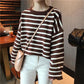 Color Striped Loose Striped Stretch Sweater Long Sleeve Round Neck Mesh Sweater Women