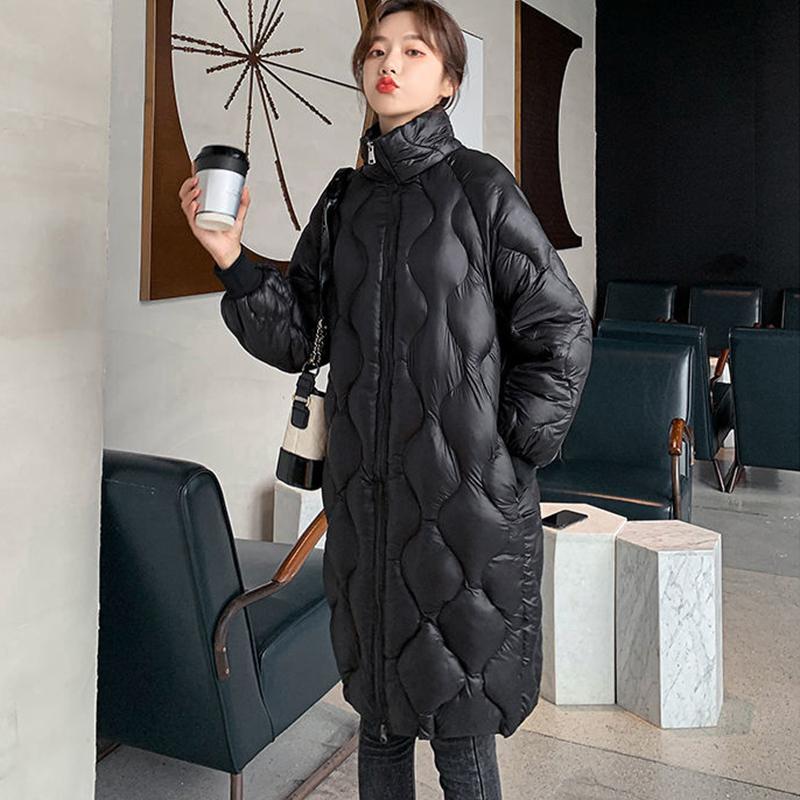 Women's Down Coat Mid-length Stand-up Collar Winter Bright Face Over-the-knee Cotton Coat