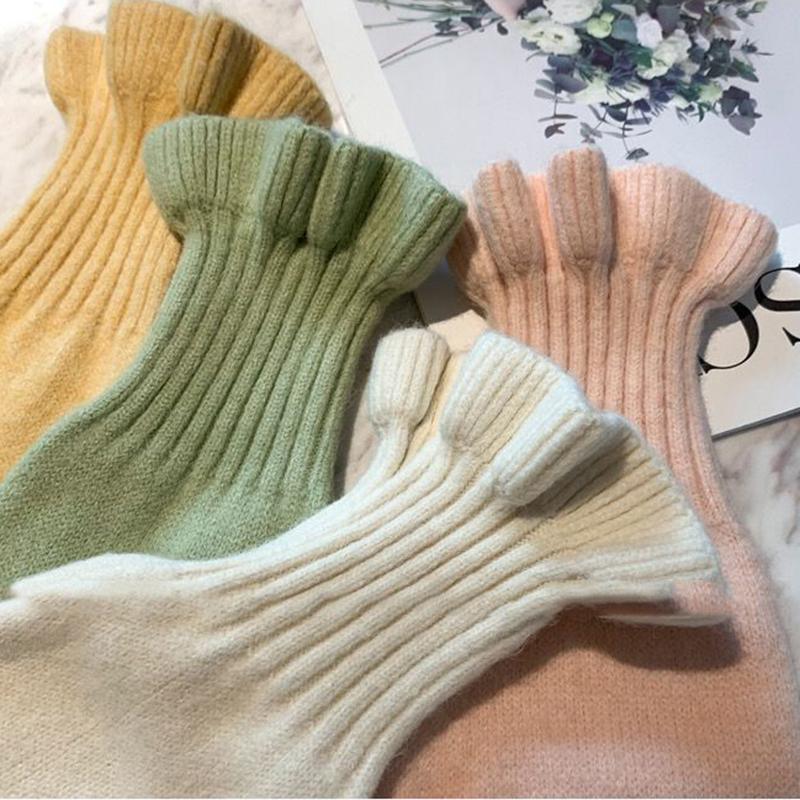 Mid-length Sweater Dress with Ruffled Sleeves Over The Knee Wear Lazy Winter Skirt Loose Padded Dress Women's Solid Color Inner Sweater