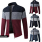 Autumn and Winter Stand-up Collar Sweater Zipper Cardigan Color-blocking Shirt Plus Velvet Thick Warm Sweater Loose Casual Men's Jacket