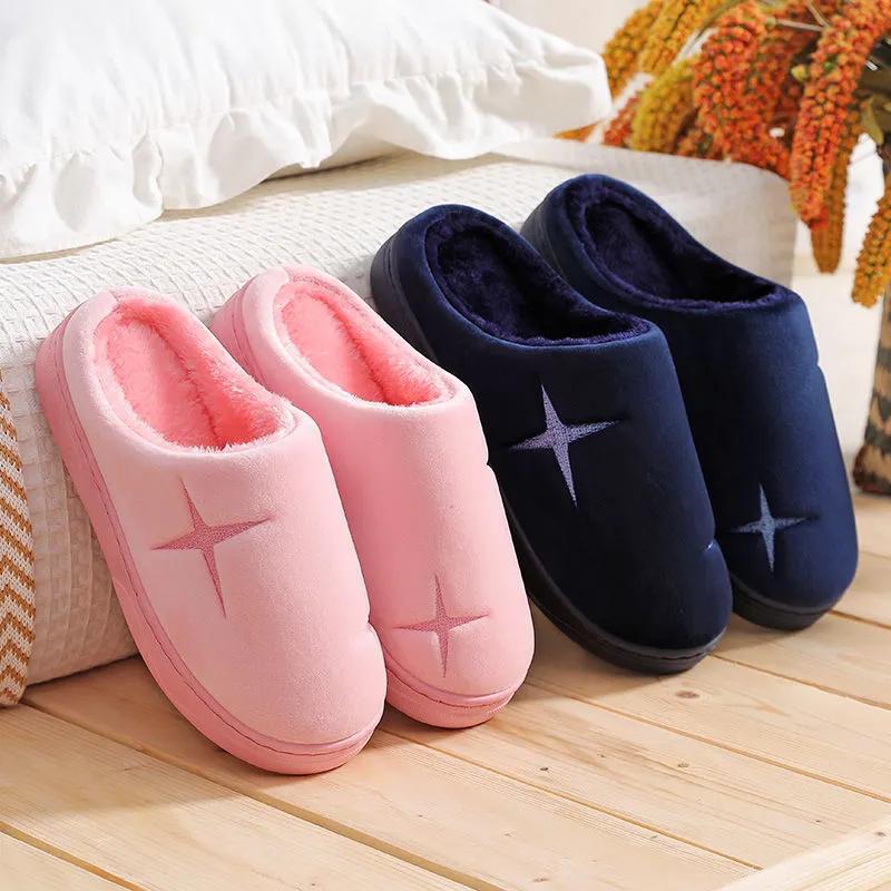 Soft Plush Cotton Cute Slippers Shoes Couple Unisex Non-Slip Floor Indoor Home Furry Slippers Women Shoes For Bedroom