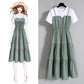 Plus Size Dress Women Summer A-line Long Dress Short-sleeve Pleated Dress