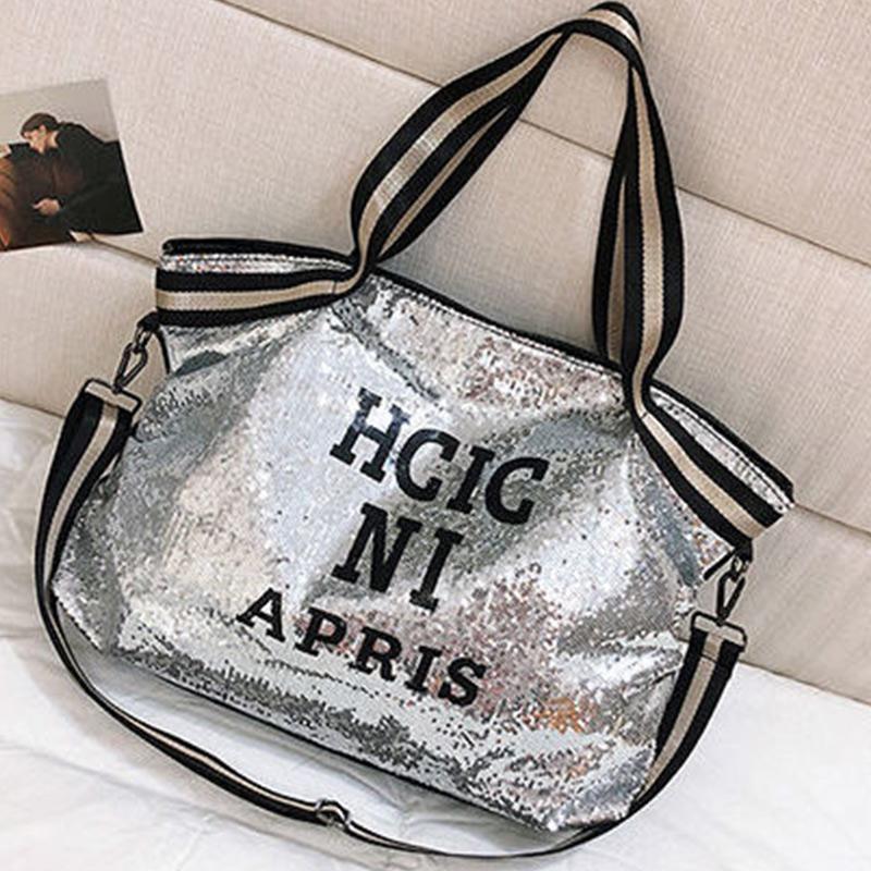 Large-capacity Sequined Bag Fashion Yoga Bag One-shoulder European and American Leisure Messenger Letter Gym Bag Short-distance Travel Bag