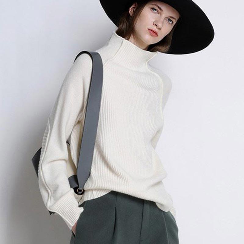 Women Winter Cashmere Turtleneck Thickened Pullover Loose Sweater Loose Knitted Wool Shirt