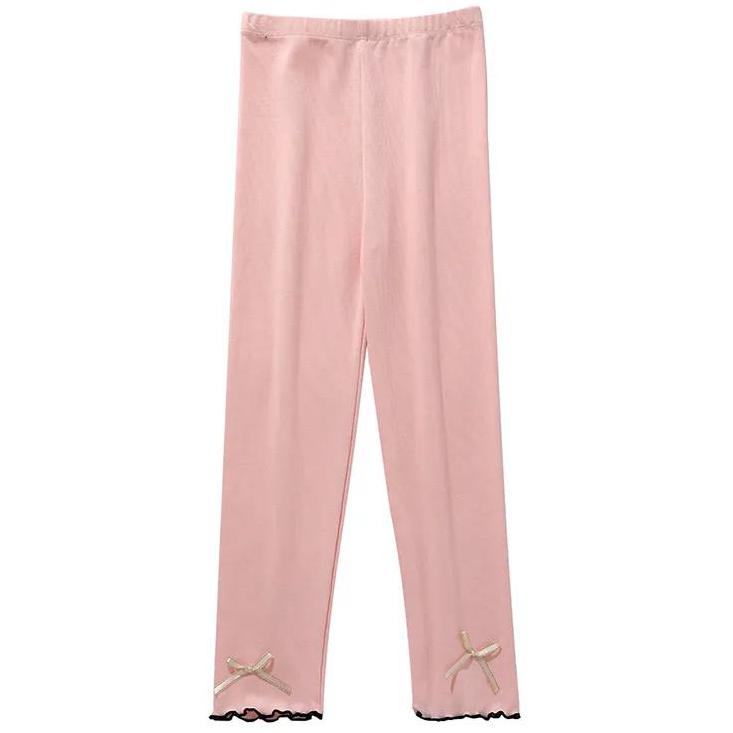 Girls' Leggings Children's Spring and Autumn Thin Bow Korean Ninth Pants Baby Outer Wear and Inner Wear Stretch Pants