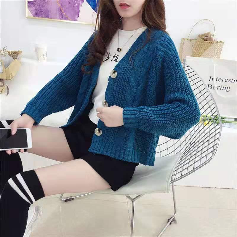 Autumn and Winter Thick Cardigan Jacket Long-sleeved V-neck Loose Sweater Knitted All-match Female Jacket