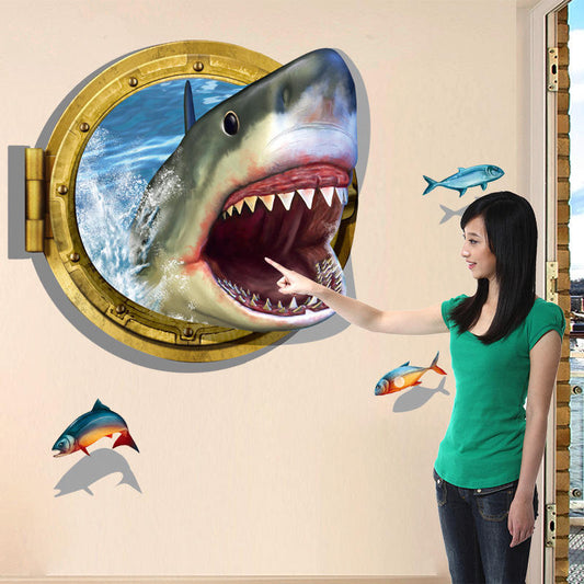 Shark flat 3D sticker painting Living room sofa bedroom bathroom PVC removable wall sticker