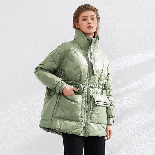 Pure Winter Lightweight Down Jacket Women Thick Warm Batwing Long Sleeve Loose Doudoune Pocket Ultra Light Duck Down