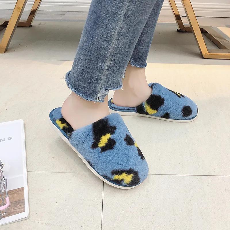 Winter Slippers for Women Leopard Fashion Plus Size Cotton Slide Warm Non Slip Indoor Slipper Fur Soft Shoes Fashion Lady Slippers