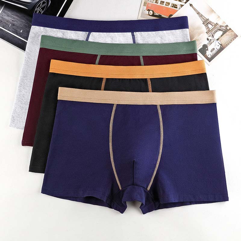 4-pack Cotton Boxer Briefs Men's Boxer Briefs Comfortable and Breathable Mid-waist Large Size Men's Briefs