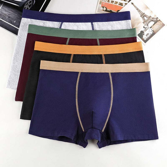 4-pack Cotton Boxer Briefs Men's Boxer Briefs Comfortable and Breathable Mid-waist Large Size Men's Briefs