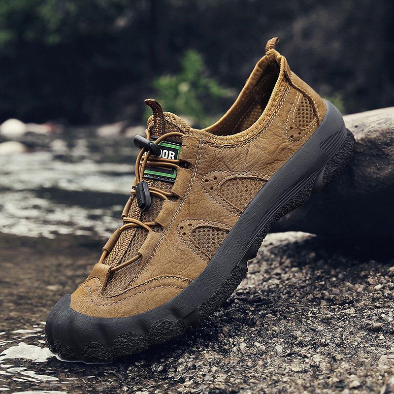 Plus Size 38-46 Men Outdoor Water Sneaker Non Slip Hiking Climbing Aqua Shoes Beach Barefoot Upstream Shoes Leather Seaside Shoes