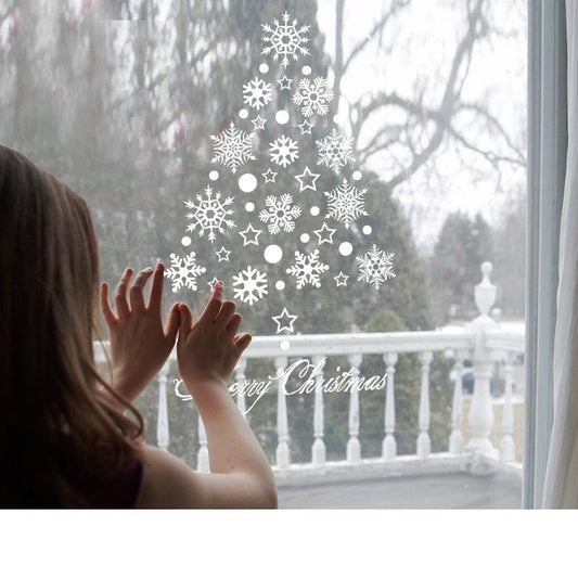 Christmas wall stickers shopping mall shop glass door window stickers white snow window decals