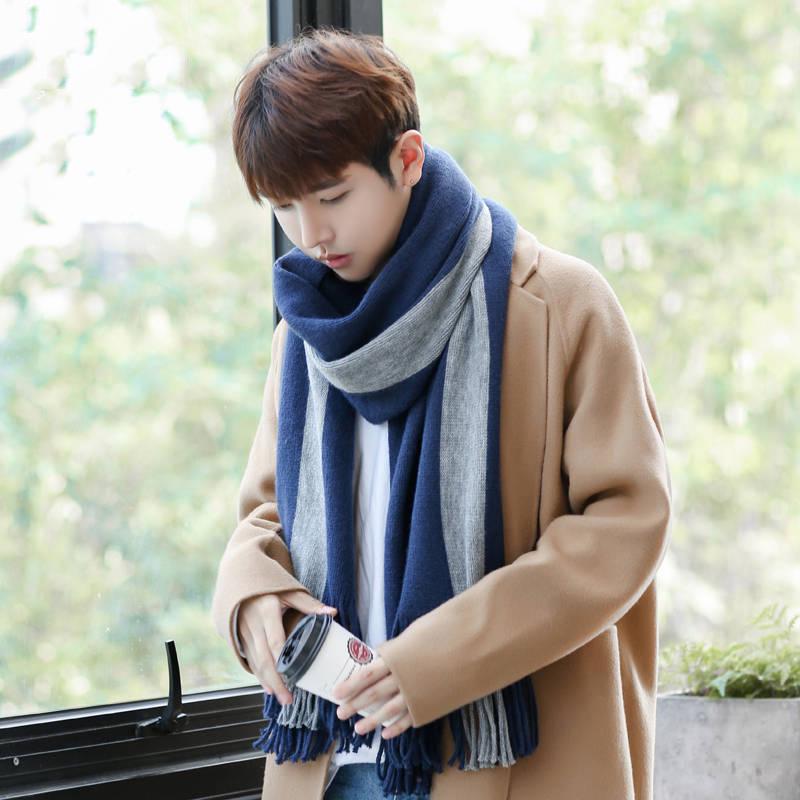 Men's Fashion Scarf Winter Wool Couple Scarf Thick Warm Long Scarf with Tassel
