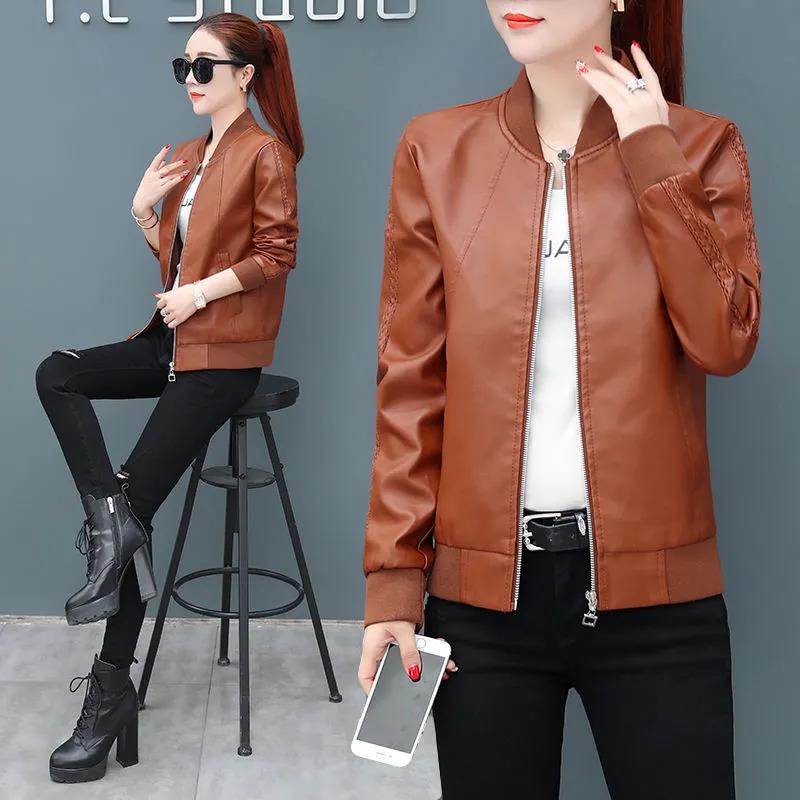 Autumn and Winter Leather Jacket Women PU Leather Short Jacket Large Size Women's Slim Casual Jacket