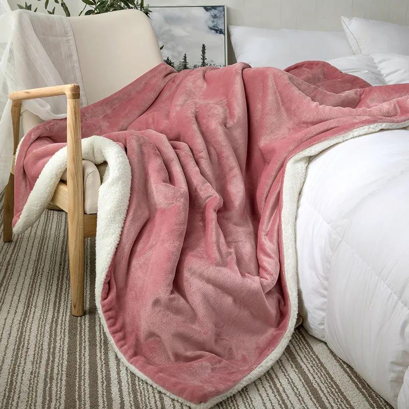 Double Thickened Lamb Fleece Blanket Quilt Coral Fleece Nap Blanket Winter Warm Blanket