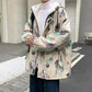 Graffiti Lamb Wool Coat Men's Winter Trend Plus Velvet Thick Loose Large Size Cotton Coat Padded Jacket
