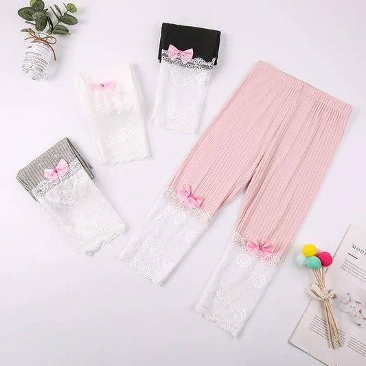Girls' Cropped Trousers Summer Thin Children's Modal Lace Leggings Female Baby Outer Wear Pants